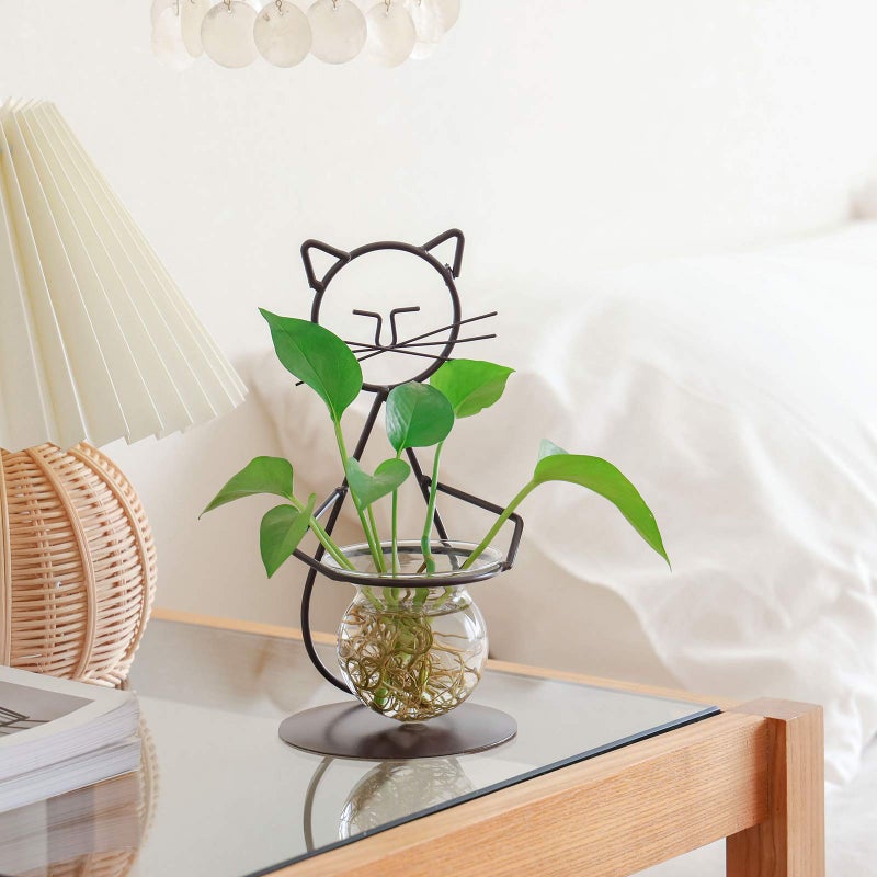 Marbrasse Desktop Glass Planter Vase Holder  Modern Creative Cat Plant Terrarium Metal Stand for Hydroponics Plants Home Garden Wedding Decoration Outdoor Planter Ideas (Style 2) - Image 3